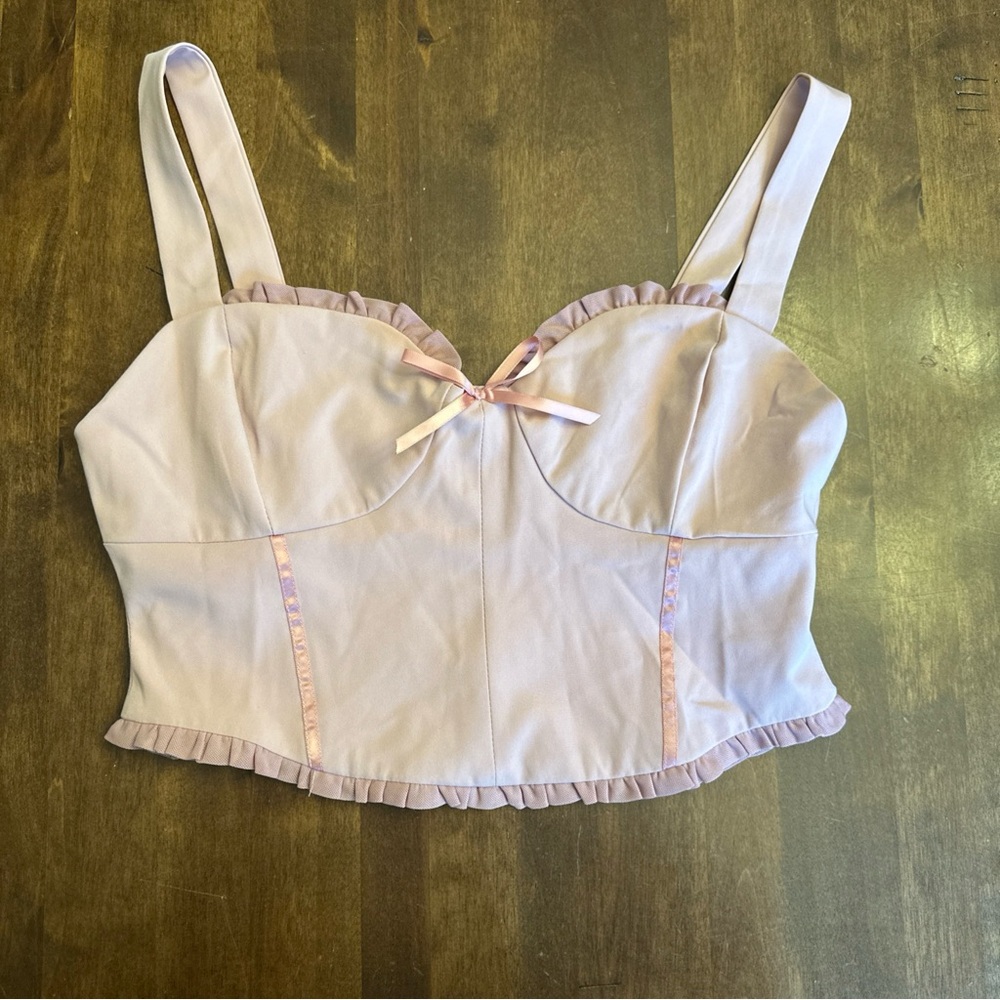 Pink XS Corset Top Wireless Bow Coquette Sexy Ruffles Crop Romantic‎ 💕